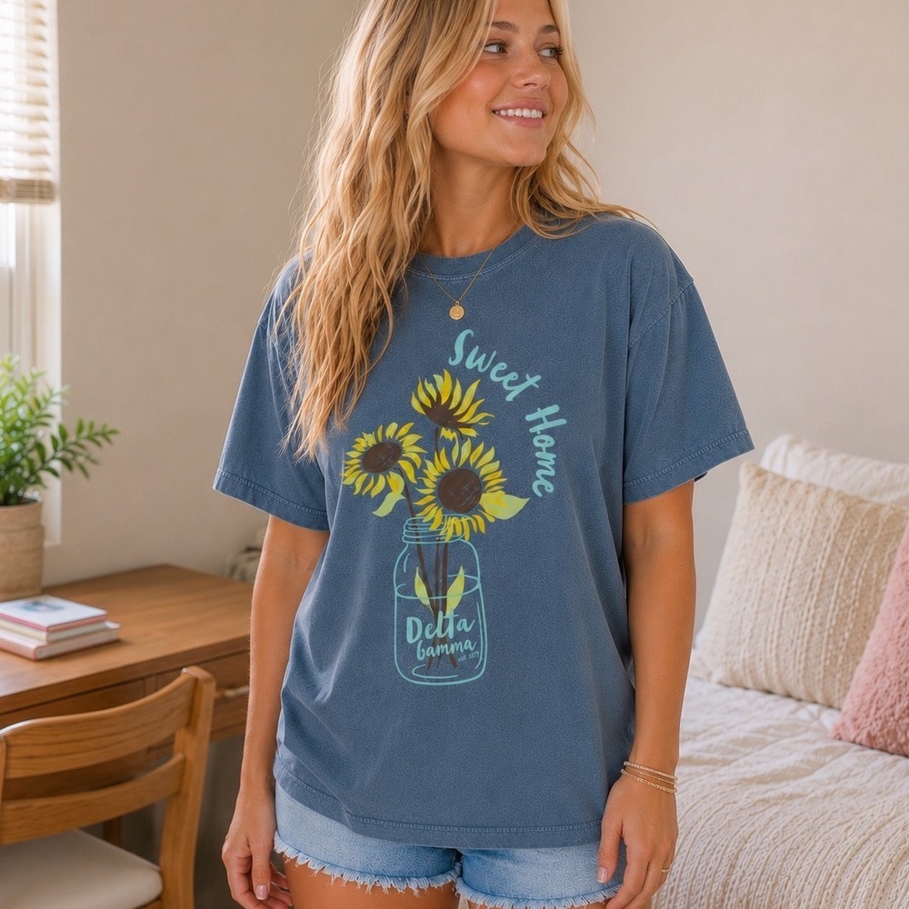 Delta Gamma Sorority T-shirt Sunflower Graphic Mason Jar Size M Southern Style